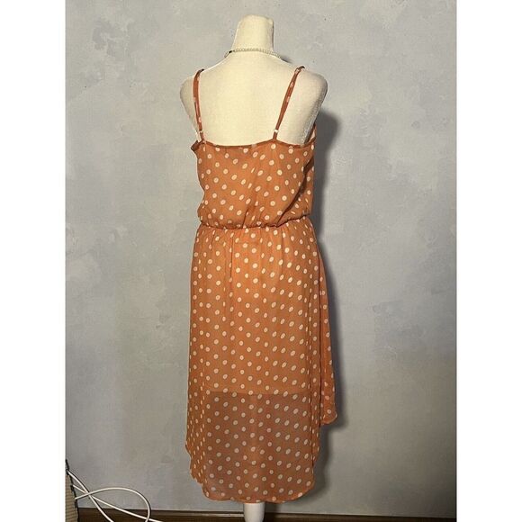 Almost Famous Orange Cream Polka Dot Hi Low Blouson Tank Midi Dress Juniors - Picture 5 of 10